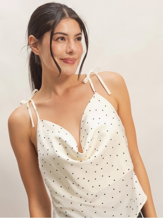 HYFVE Tops - HYFVE Ivory Polka Dot Cowl Halter Camisole